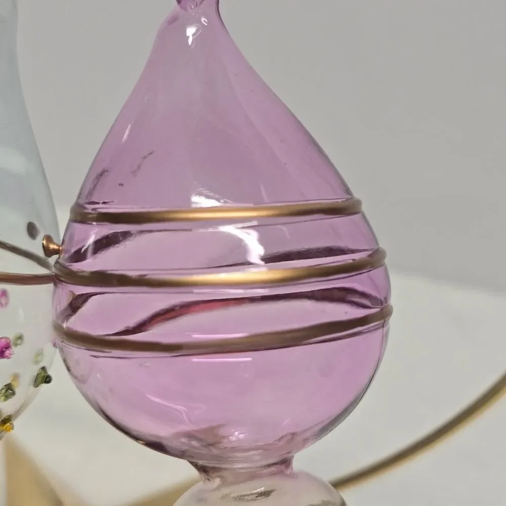 2 Hand Blown Lime Art Glass Finial Christmas Ornament Raised Polka Dots Trim 7